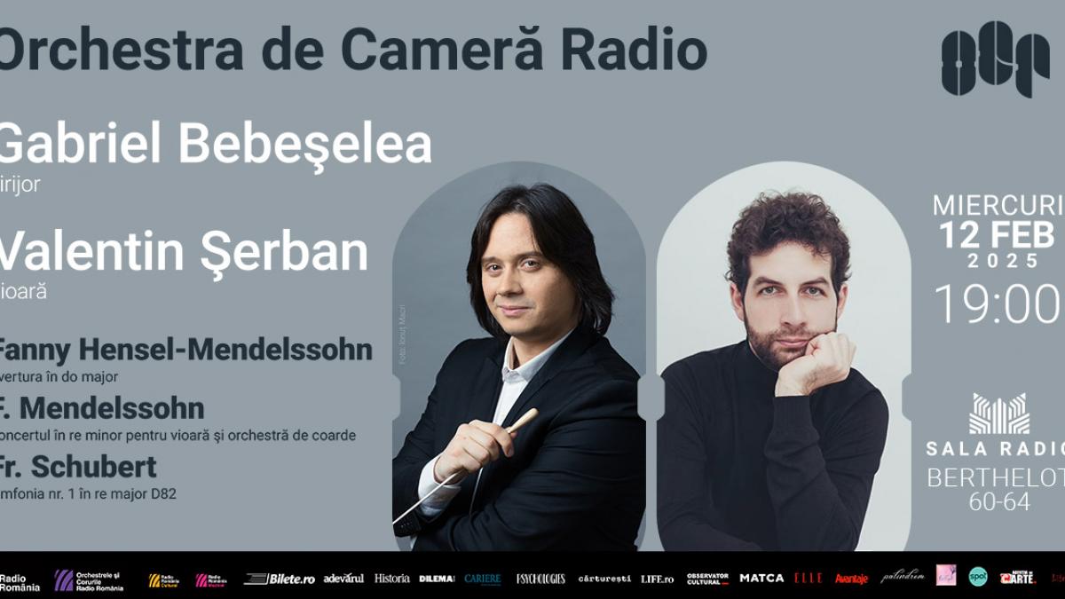 Dirijorul Gabriel Bebeșelea și violonistul Valentin Șerban la Sala Radio